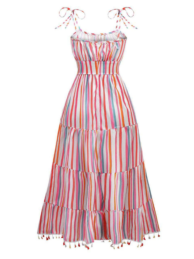 Robe à bretelles rayures couleur arc-en-ciel des années 1970