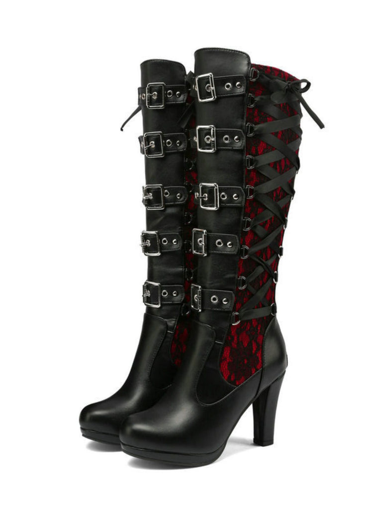 Bottines à lacets noires style punk vintage talons hauts