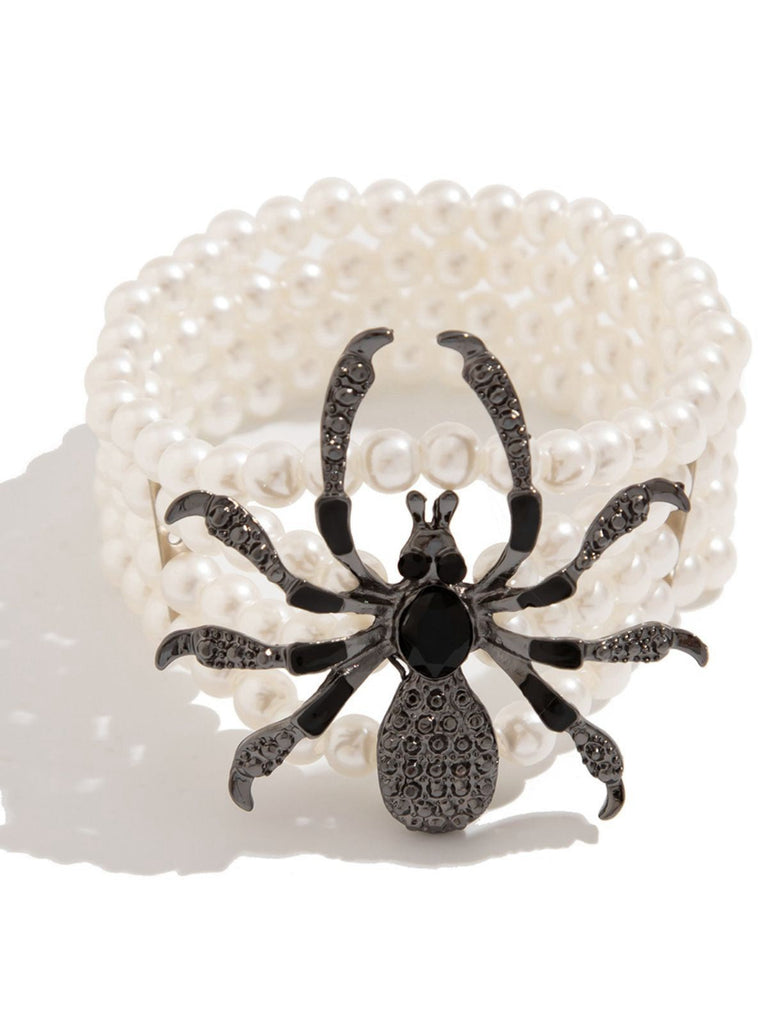 Bracelet vintage en fausses perles avec motif araignée d'Halloween