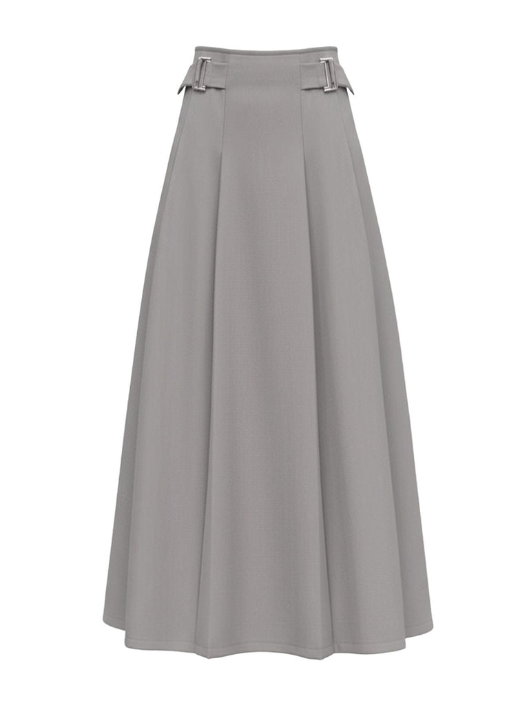 Jupe longue grise à décorations métalliques années 1980