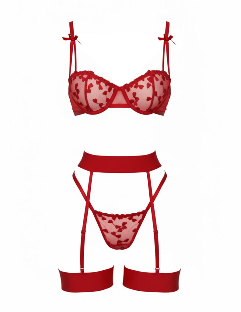 3PCS Ensemble de lingerie avec détail en dentelle et nœud des années 1980