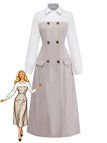 Robe Midi Beige Bloc Couleur Revers Boutonnée Années 1940