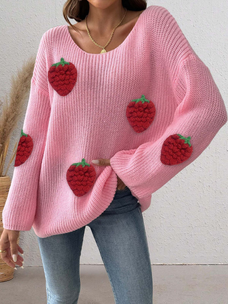 Pull Patchwork Encolure Croisée Fraises 3D Année 1940