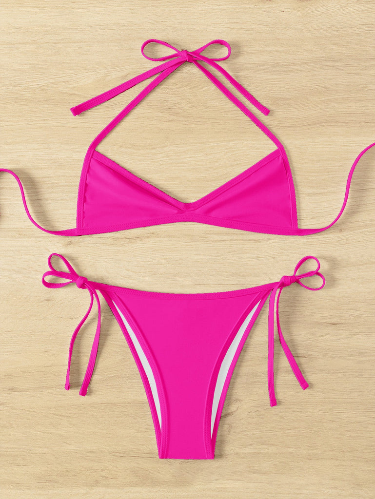 Ensemble bikini froncé à lacets style années 60