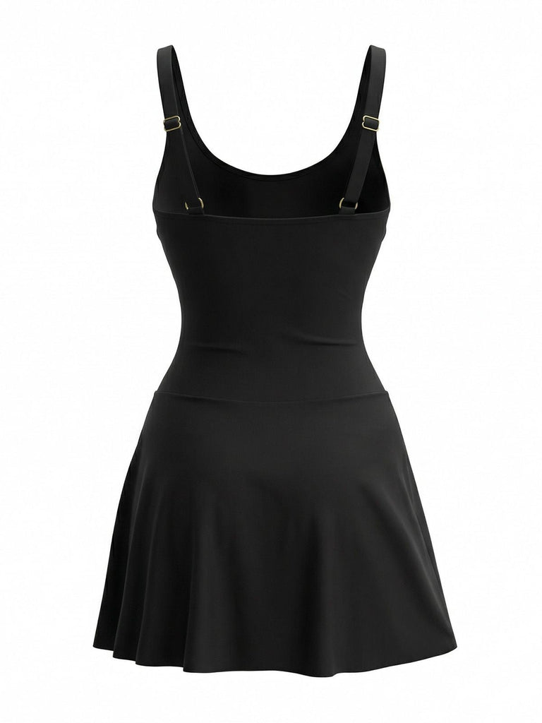 Maillot de bain maille bretelles col rond fleuri 1940s