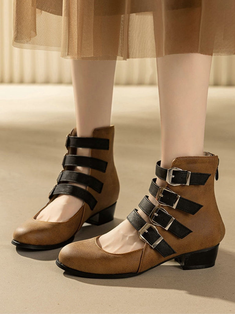 Bottes à bout rond petit talon épais et ajourées