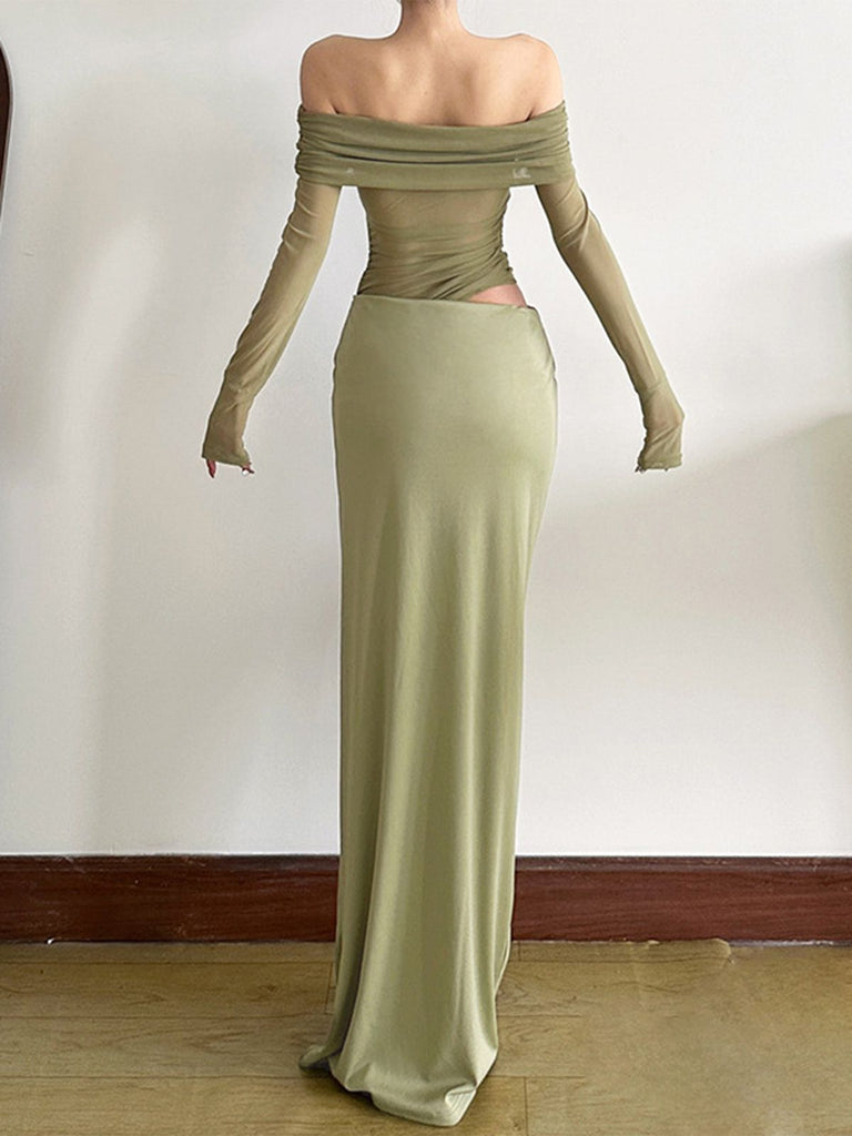 Robe transparente unie à épaules dénudées en résille ajourée années 1980