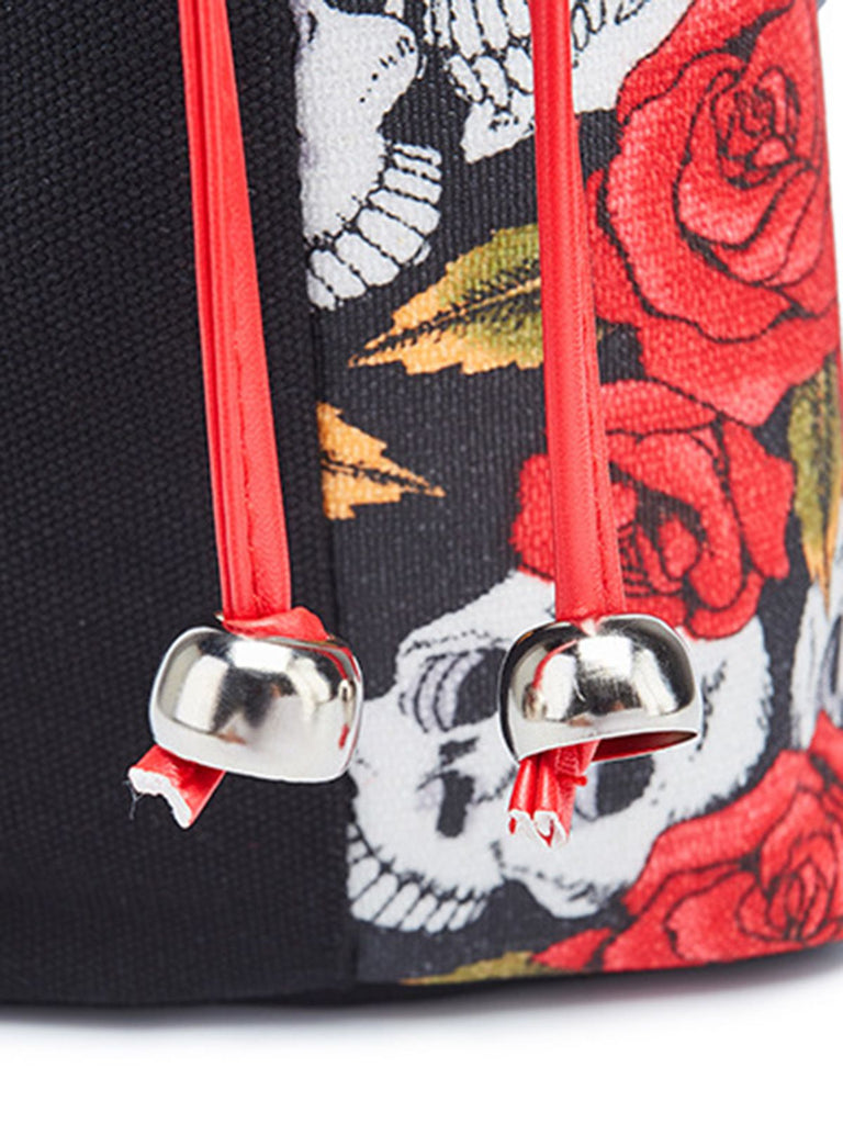 Sac à main vintage punk imprimé tête de mort et rose