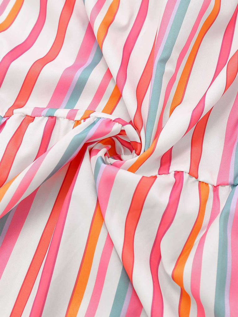 Robe à bretelles rayures couleur arc-en-ciel des années 1970