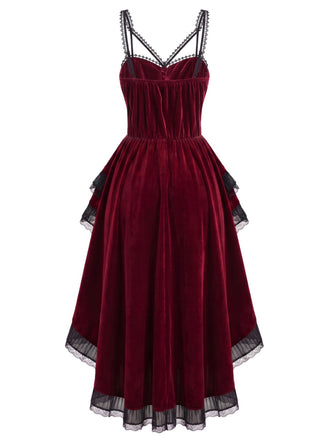 Robe gothique d’Halloween en velours à traîne asymétrique années 1940