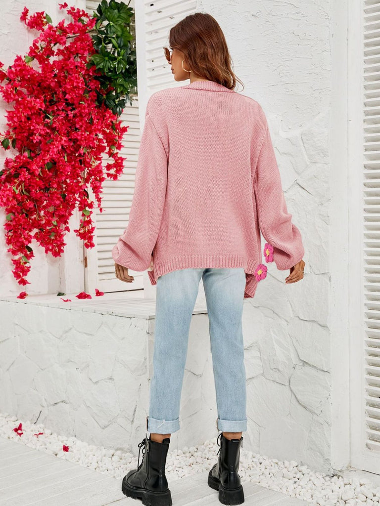 Gilet en maille manches longues motif marguerite 3D années 1930