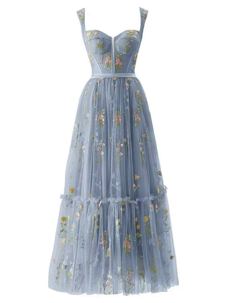 [Prévente] Robe en maille florale lacets bleue claire 1930s