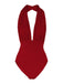Maillot de Bain Une Pièce Rétro Décolleté Plongeant Rouge 2