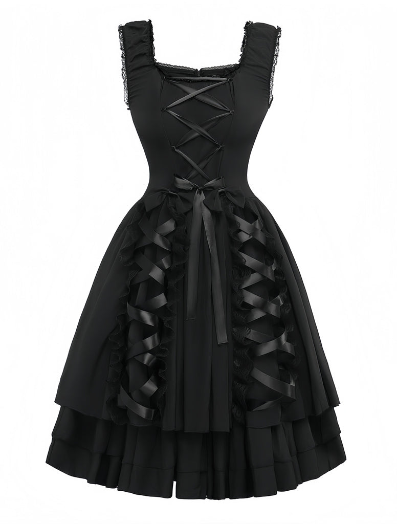 Robe noire à lacets style gothique des années 1950