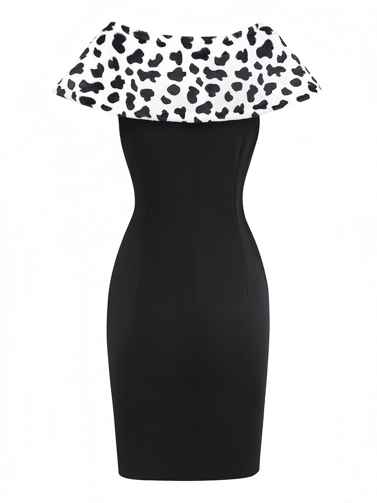 2PCS Robe et cape blanche et noire dalmatiennes Cruella années 1960