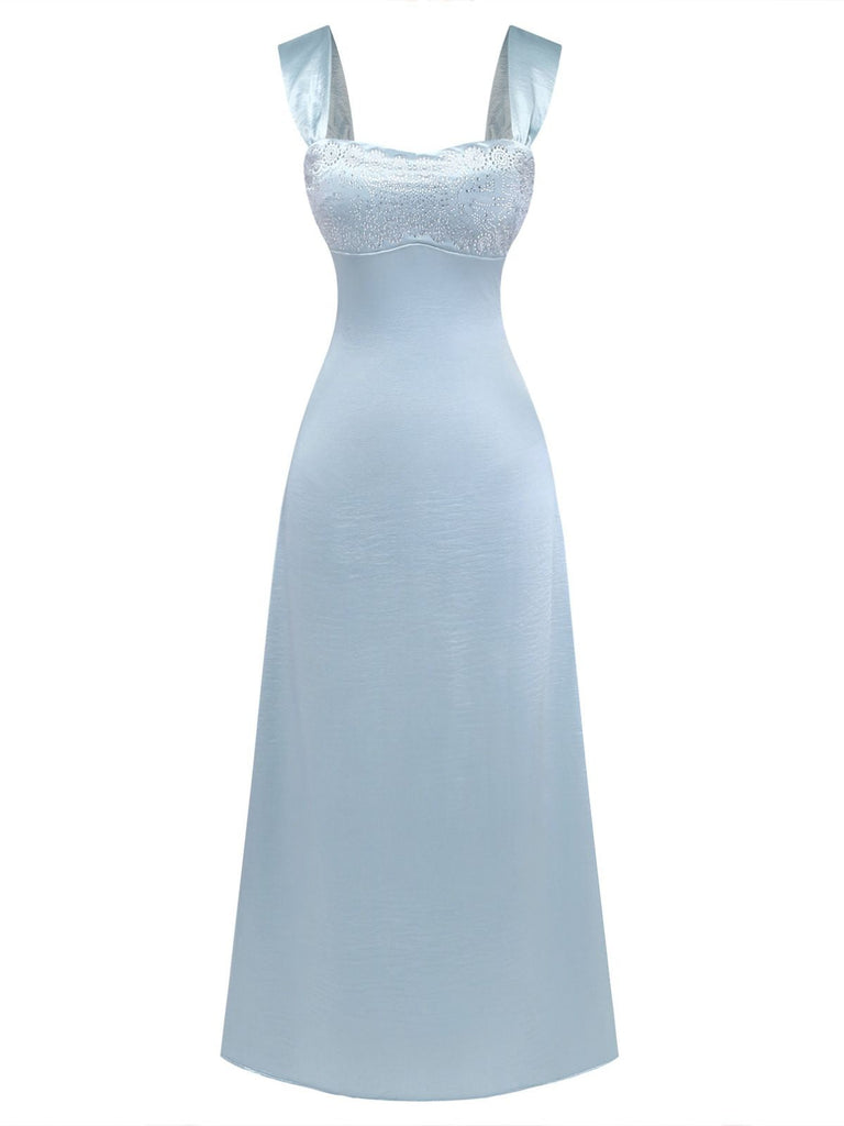 Robe maxi satin bretelles larges strass 1930s