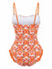 Maillot de bain orange imprimé cocotier tropical années 1960