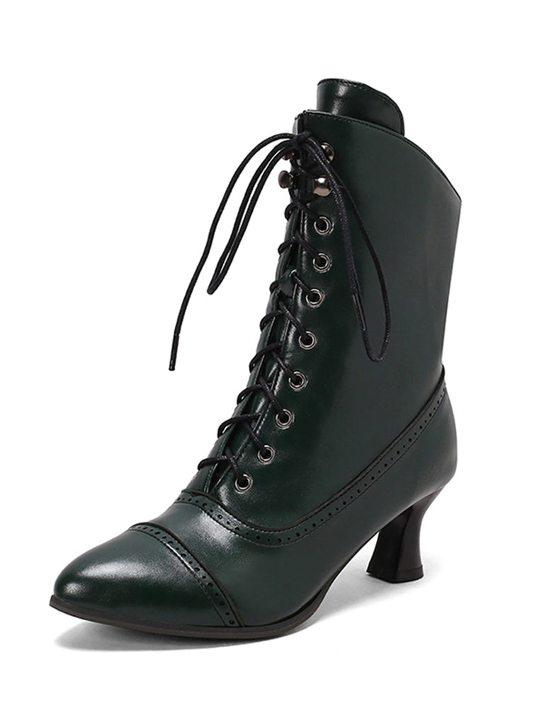 Bottines Victoriennes Violettes à Bout Pointu Lacets et Petit Talon