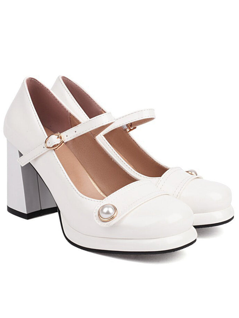 Escarpins à bout carré en cuir PU ornés de perles