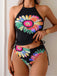 Ensemble tankini à lacets motif marguerites colorées années 1960