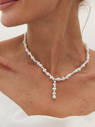 Collier blanche pendentif en perles