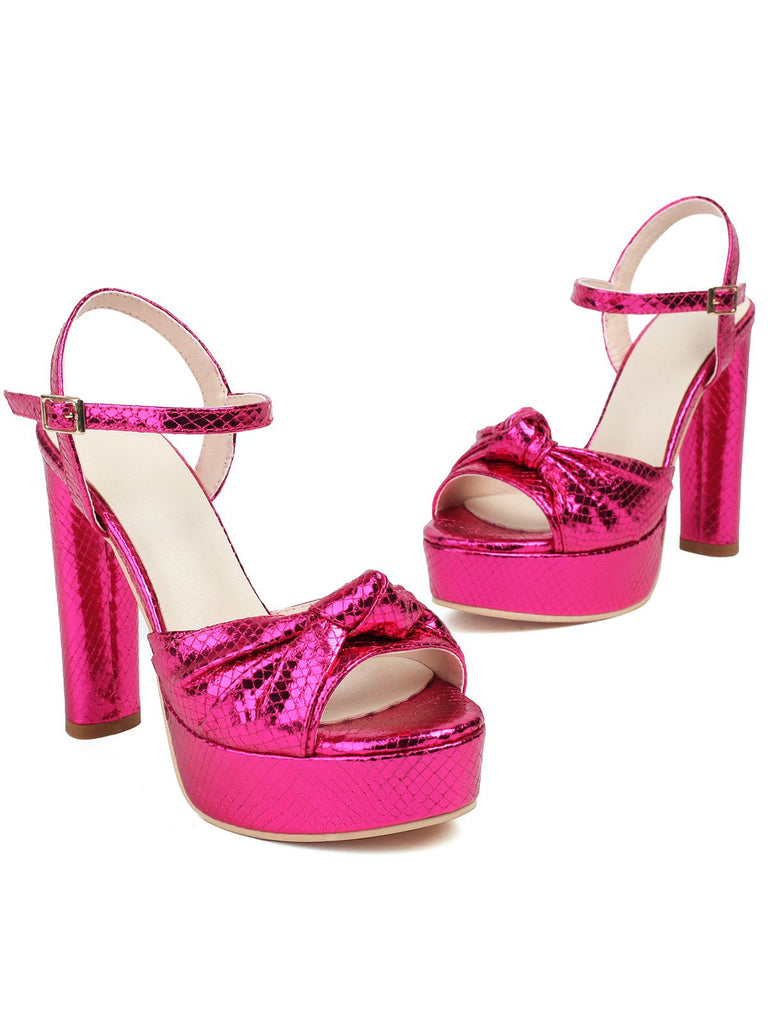 Sandales à talons hauts compensés à imprimé serpent métallisé