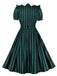 Robe trapèze verte à rayures et col revers années 1950