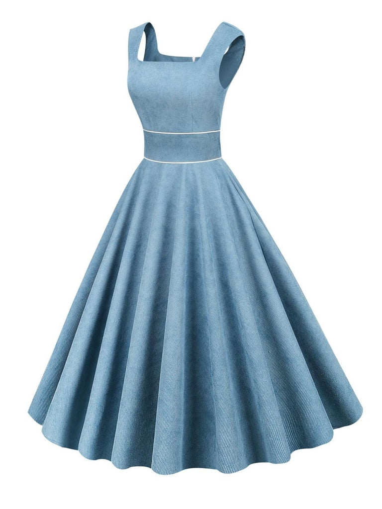 Robe Vintage Solide en Velours Côtelé des Années 1950 Cocktail Pin-up 3