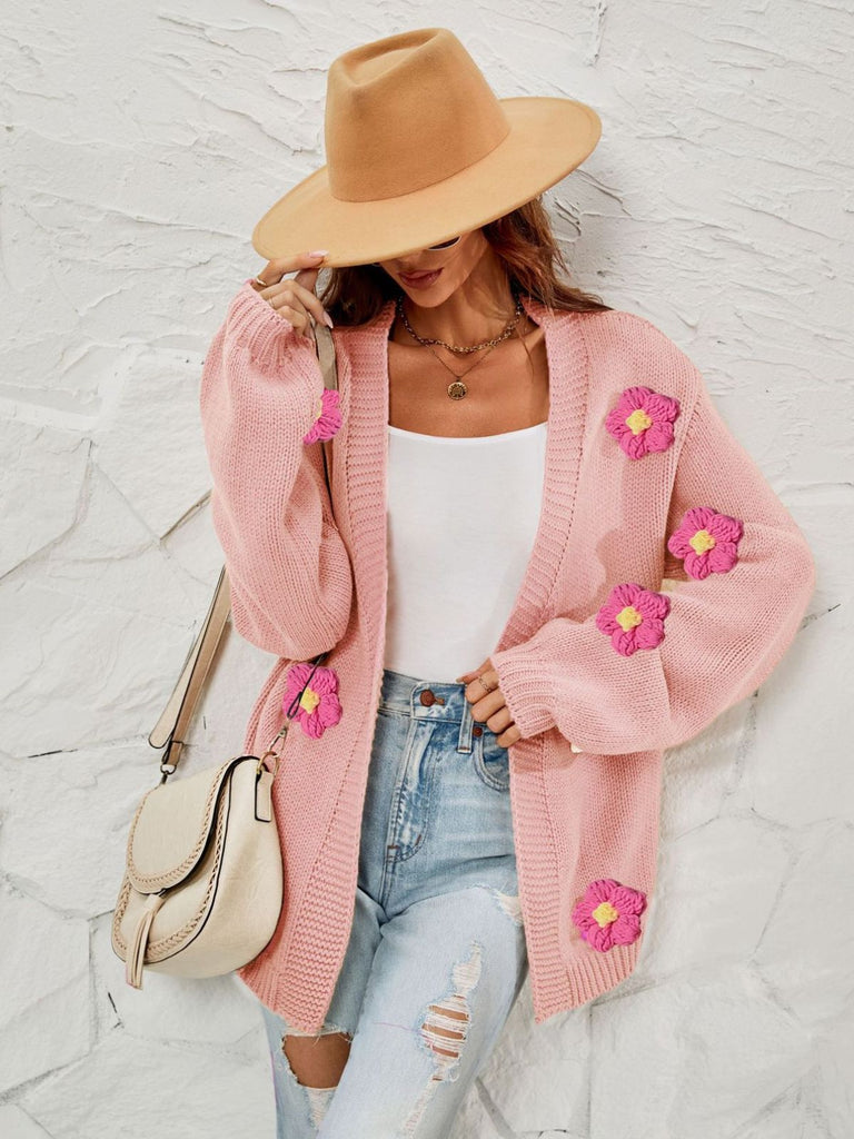 Gilet en maille manches longues motif marguerite 3D années 1930