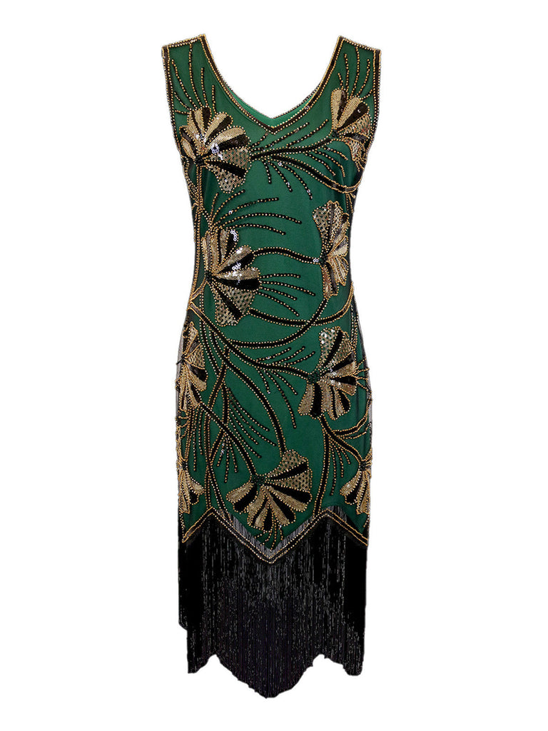 Robe col en V et perles pailletées des années 1920