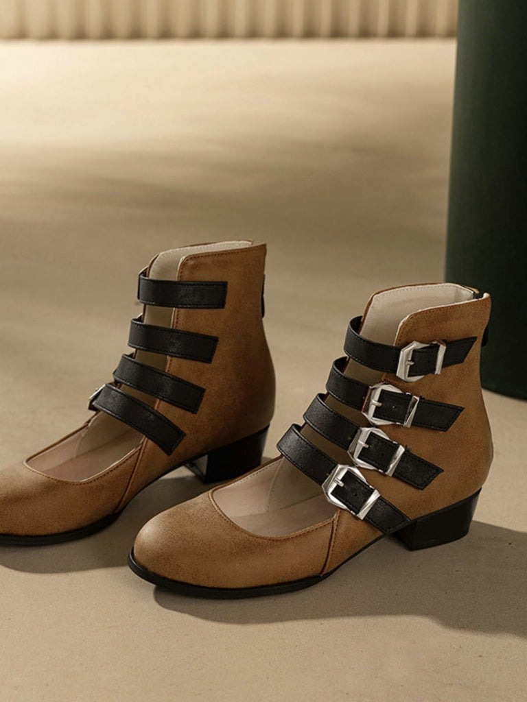 Bottes à bout rond petit talon épais et ajourées