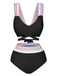 Ensemble bikini à bretelles larges noué dans le dos colorblock des années 1940