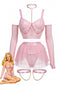 Ensemble de lingerie rose ras-du-cou résille et chaîne années 80
