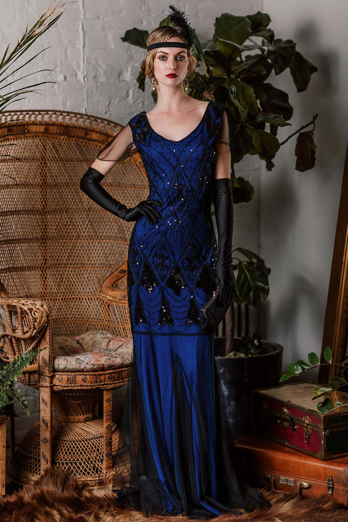 Robe Charleston Vintage Année 20 Gatsby Maxi à Paillettes Soirée Cocktail