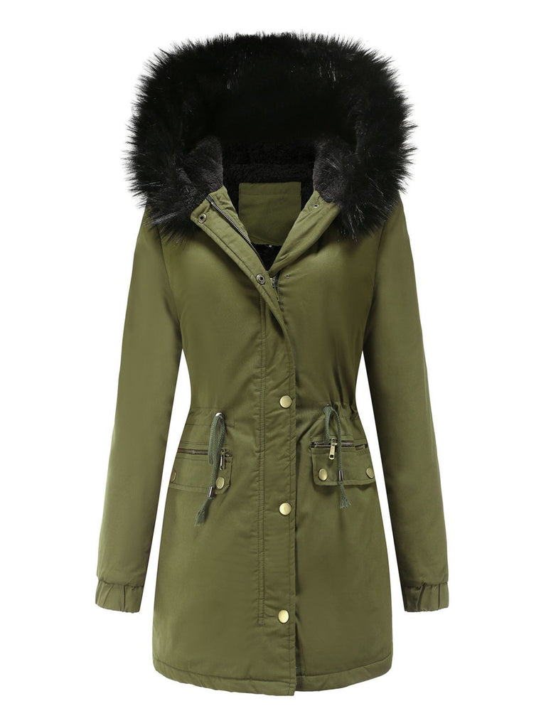 Manteau Années 50 Garnie de Fourrure Synthétique à Boucle