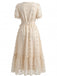 Robe Florale à Pois Col V Ceinturée Cache-Cœur Beige Années 1970 3