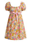 [Prévente] Robe babydoll orange et rose motif floral manches bouffantes et nœud années 60