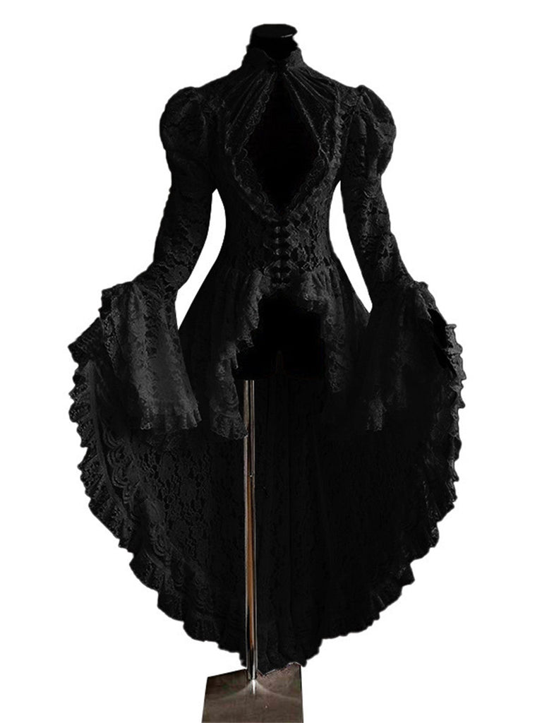 [Prévente] Robe victorienne noire en dentelle à manches gigot des années 1980