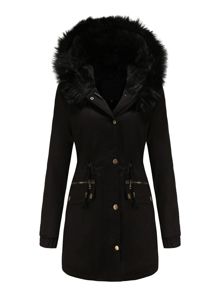 Manteau Années 50 Garnie de Fourrure Synthétique à Boucle