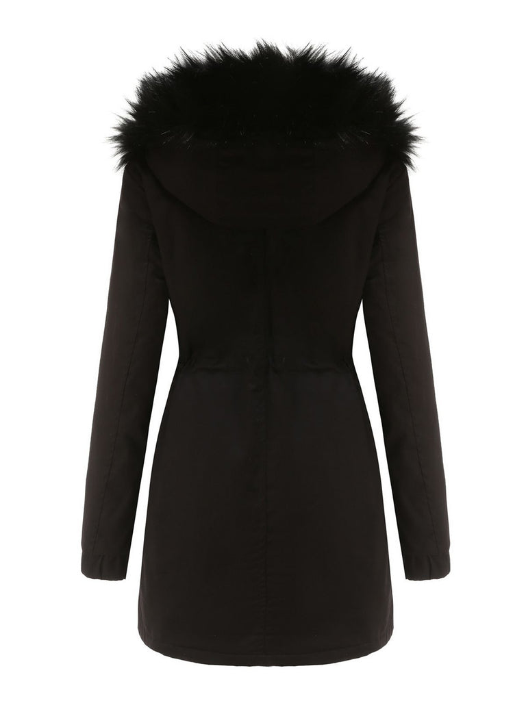 Manteau Années 50 Garnie de Fourrure Synthétique à Boucle