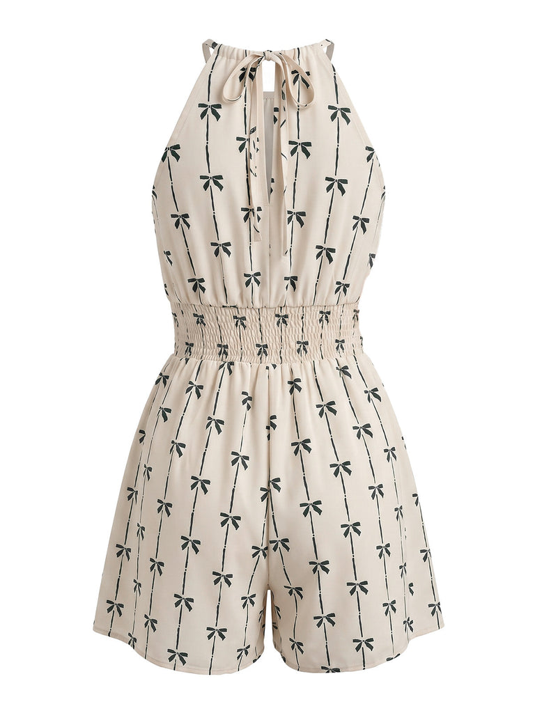 Combishort Halter Sans Manches Smockée Beige Années 1950 5