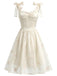 [Prévente] Robe Corset en Satin Brodé Floral à Bretelles Nouées Beige Années 1950 2