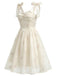 [Prévente] Robe Corset en Satin Brodé Floral à Bretelles Nouées Beige Années 1950 3