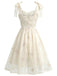 [Prévente] Robe Corset en Satin Brodé Floral à Bretelles Nouées Beige Années 1950 4