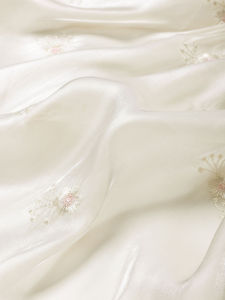[Prévente] Robe Corset en Satin Brodé Floral à Bretelles Nouées Beige Années 1950 6