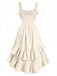 Back: Beige 1980s Solid Ruffled Hem Suspender Dress, elegant vintage style, perfect for vintage fashion lovers