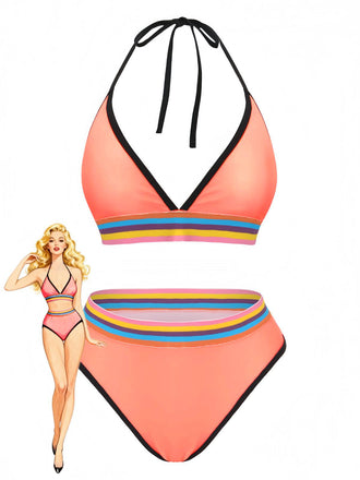 Bikini triangle rose rayures arc-en-ciel