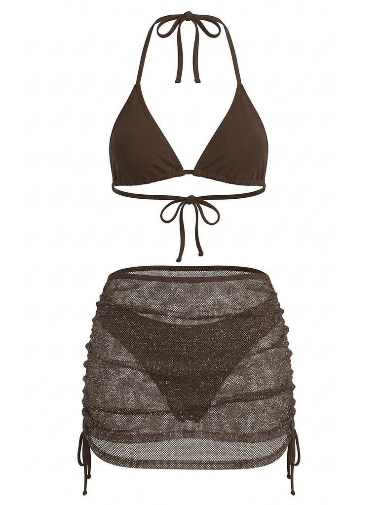 Bikini col halter unie et cache-maillot crochet