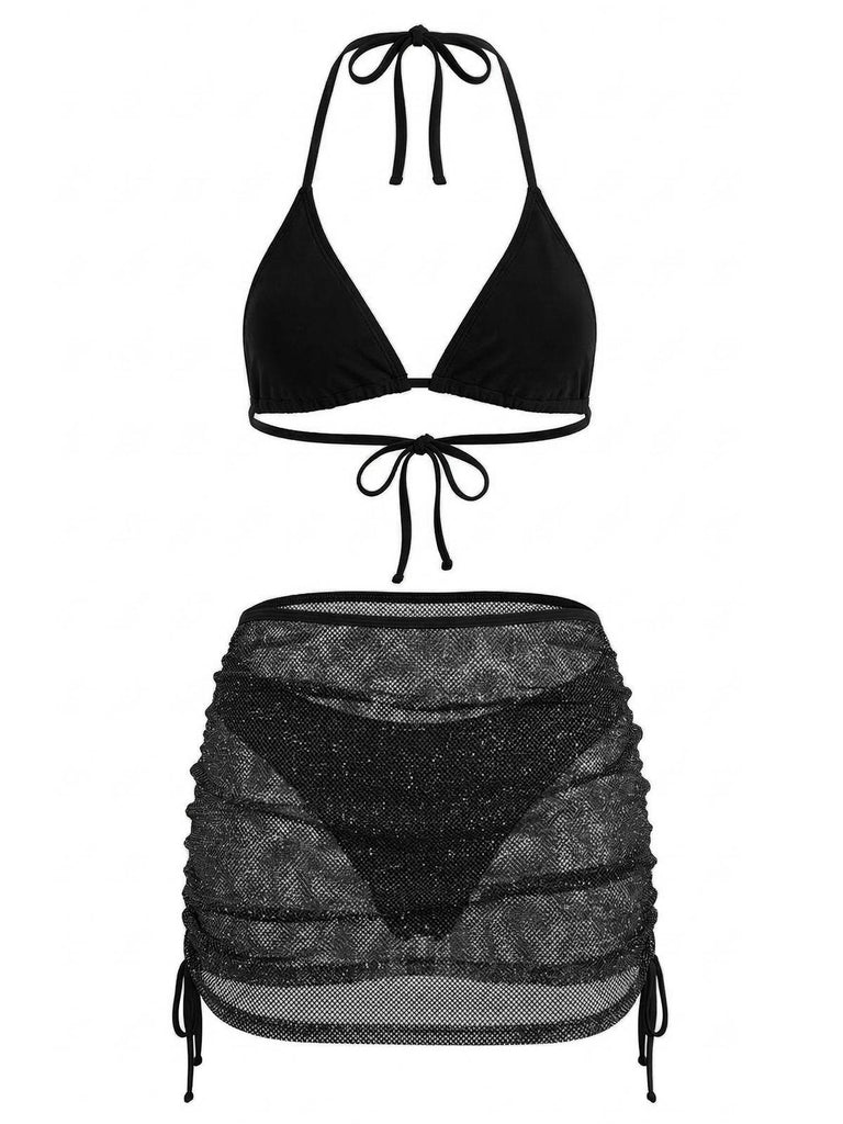 Bikini col halter unie et cache-maillot crochet