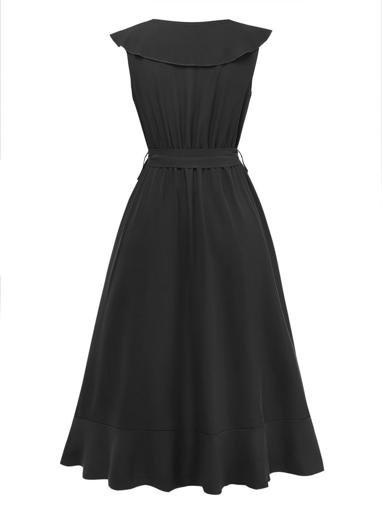 Col V Uni à Volants Ourlet Tie-Up Robe Années 1930 12